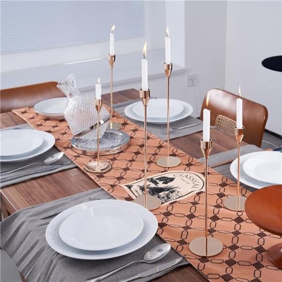 Gold Taper Candle Holders Set of 6,Metal Candlestick Holders for Table or Mantel - Picture 3 of 7